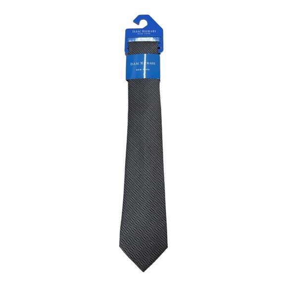 Isaac Mizrahi Tie Blue Sliver Check Diamond Print Classic Formal Homecoming - Picture 2 of 7